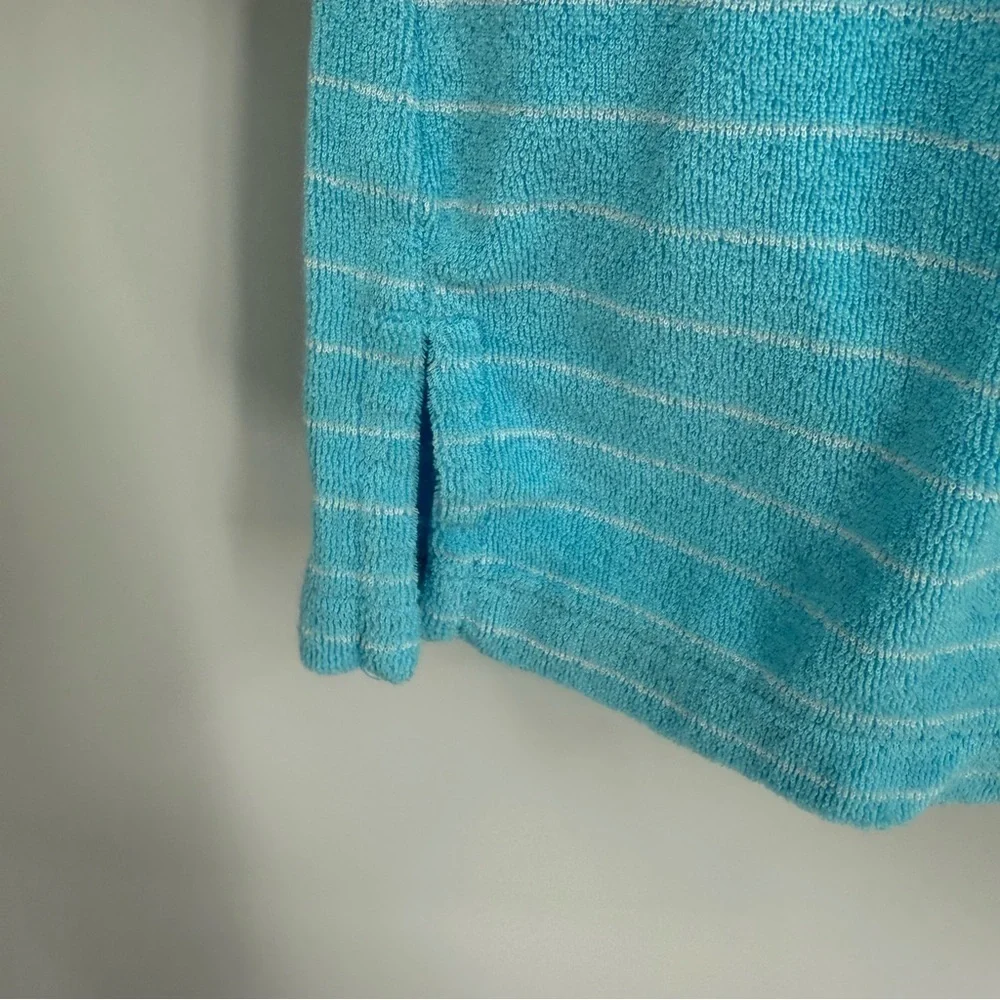 J.CREW NWT Top Womens Size M Terry Striped Hoodie 3/4 Sleeve Pullover blue